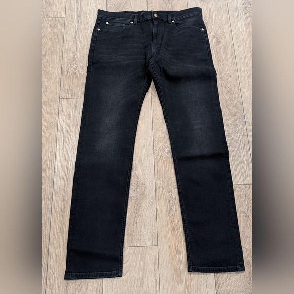 $675 Mens Versace Logo Embroidered Slim Fit Denim Jeans Faded Black US 36